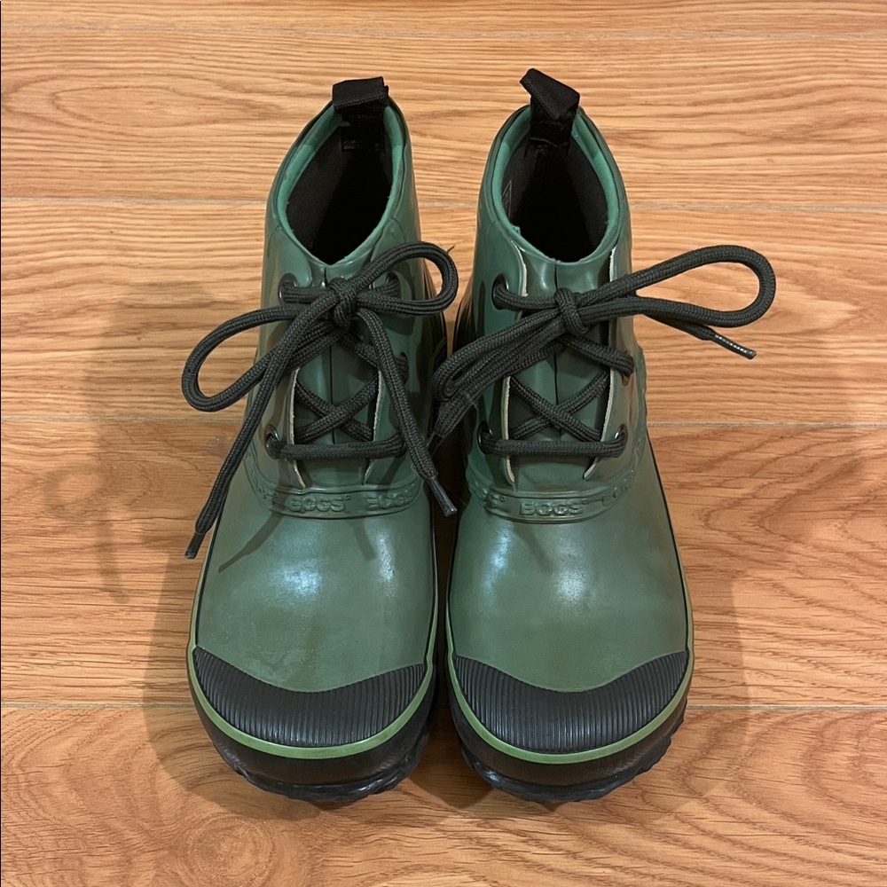 Bogs Green Lace-Up Waterproof Ankle Rain Boots Waterproof